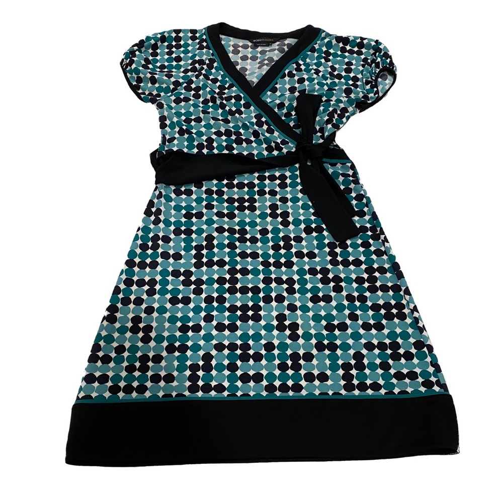 BCBG polka dot wrap belted jersey stretch dress